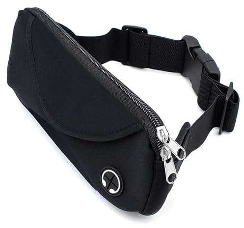 Bauchtasche mit verstellbarem Riemen, wasserdicht, für Herren und Damen, Bauchtasche mit Kopfhörerloch für Spaziergänge, Fitnessstudio, Radfahren, Marathon, Schwarz , Einheitsgröße, Modern