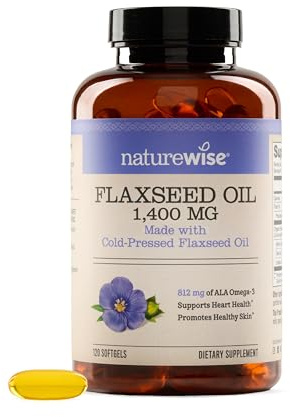 NatureWise Flaxseed Oil 1400 mg, Fish Free, High Potency Omega 3 with 812 mg ALA, Dietary Supplement for Heart Health Support - Organic, Cold Pressed, Non-GMO - 120 Softgels[120-Day Supply]