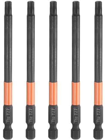 sourcing map Lot de 5 embouts de tournevis à tête Torx T27 de 100 mm de long avec tige hexagonale magnétique sans trou inviolable 6 points Étoile visseuse forets phosphate S2 outils électriques