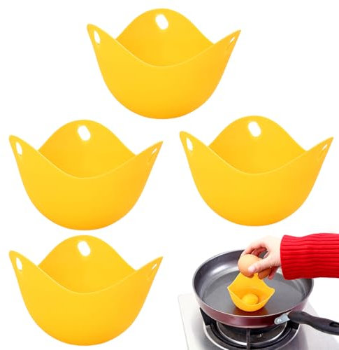 4pcs Egg Poacher Cups,Silicone Poached Eggs Maker,Pan Poaching Microwave Poachers Moulds,New Cooker Portable Boiled Poachies Cup,Easy-Release Shaper Mould Yolk Sieve,for Kitchen Induction Steamer