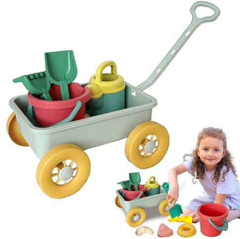 Nybhyjka Kit di costruzione del castello di sabbia, secchio e pala da spiaggia – 8 pezzi Kit di sabbia gioco precoce con carrello – Set di giochi all'aperto interattivi per la spiaggia di mare a