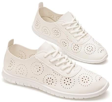 GLAMORA Zapatos Mujer Cordones Calados Transpirables Cómodos Ligeros Suela Flexible Antideslizante Plantilla Blanda Punta Fina Calzado Verano Ajuste Cómodo