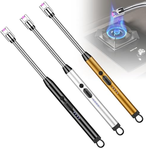 3PCS Stabfeuerzeug, Elektro Lichtbogen Feuerzeug USB Aufladbar 720° Winddichte Feuerzeug Lang Elektrisch Flexibler Hals Stabfeuerzeug Lichtbogen Geeignet für Küche Kerzen Gasherde Grill