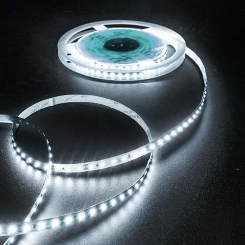 Fosingut Ruban LED 10m,12V Bande LED Chambre Blanc Froid 6500K,120LEDs/m 8mm Flexible Lumiere Gaming,Autocollant Rubans à LED Lumineuse pour TV,Cuisine,Maison Décor Intérieure,DIY(Seule Bandeau)