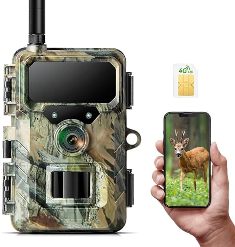 VOOPEAK 4G Wildkamera mit Handyübertragung APP, 1080P 32MP Wildtierkamera mit Nachtsicht Bewegungsmelder, Wildkamera mit SIM Karte 120° Weitwinkel 0.1s Schnelle Trigger IP66 Wasserdicht