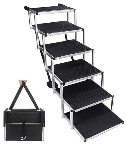 Hundetreppe Auto, 6 Stufen Hunderampe Auto Klappbar bis 70kg, für Große Hunde & ältere Tiere, Hundeleiter Aluminium 80cm Hoch, Für Lastwagen und SUV