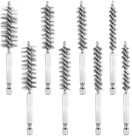 8 Stück Drahtbürste Bohrmaschine Set, Zylinderbürste mit Sechskantstange Edelstahl-Lochbürste, für Bohrmaschine Polier Schleifen Entrosten Entgraten, Verschiedene Größen (8/9/10/11/13/15/17/19mm)