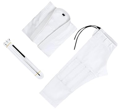 lopituwe Jiu Jitsu-dräkt, midjebälte, tillverkad av polyester, andningsbar, bekväm och lätt, gi för barn, kampsport, brasiliansk jiu jitsu-gi, turnerings-kimono-uniformer, Vit, A3