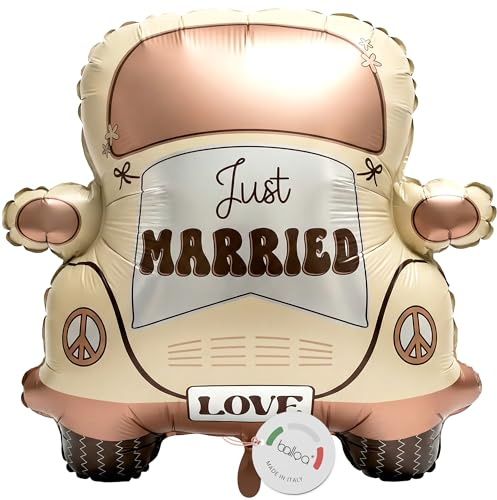 balloa Folienballon XXL Boho Weddingcar Just Married, Helium Ballon Geschenk zur Hochzeit, Luftballon Hochzeitsauto für Hochzeitsfeier, Brautpaar Hochzeitsdeko, Partydeko Hochzeitsballon, 60cm