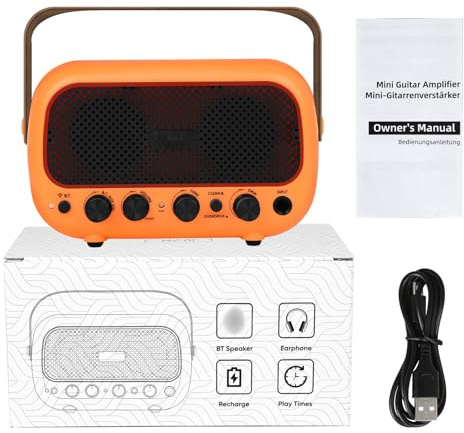 TIKATARER Amplificatore per Chitarra Portatile da 10 W, Amplificatore per Riproduzione Musica BT, a Batteria Ricaricabile con Jack per Cuffie e Controllo Doppio Tono Overdrive Pulito, Ideale per