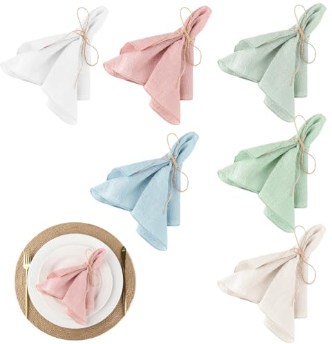 6Pcs Cloth Napkins 32x32cm,Solid Colour Linen Napkin,Reusable Fabric Napkin | Cotton Tea Napkins,Soft Gauze Napkin,Washable Decorative Table Napkin for Wedding Party Dinner, Multicoloured for Daily Use
