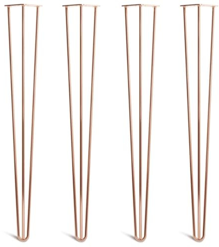 The Hairpin Leg Co. 4X Haarnadel-Tischbeine: Doppel-Schweiß Stahl, Schrauben, Anleitung, Schutzfüße. Klassischer 10mm 3 Stangen Stil. 86cm Kupfer