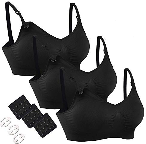 HOFISH Soutien-Gorge d'allaitement maternité rembourré sans Armature à Bonnets complets pour Femmes, Lot de 3 (Noir), Taille XXL.
