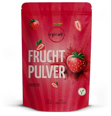 myfruits Polvo de fresa liofilizada, 50 g, 100% fresas secas y molidas, polvo de fruta para batidos, batidos y yogur