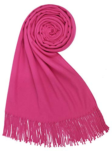 PB-SOAR Damen Herren XXL Einfarbiger Schal für Winter, Schals Winterschal Damenschal Halstuch Pashmina Stola mit Fransen, 18 Farben auswählbar (Pink)