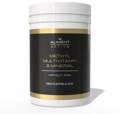 Aliment Active Methyl Multivitamin & Mineral (Without Iron) – Methylfolate, Methyl B12, Vitamin D3 K2, Zinc, Selenium, Iron & B Vitamins, 120 Capsules