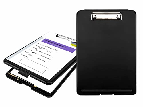 [Lot de 2] Porte-bloc avec Compartiment de Rangement, A4 Support De Papier Clip De Rangement Conseil, PP Presse-papiers Dossier Pliable, Robuste et Léger Planchettes Fichier, Noir TKD8052-black-2X