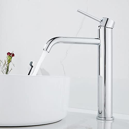 Tall Bathroom Basin Mixer Tap, High Rise Bathroom Sink Tap, Chrome | High Spout Faucet for Counter-top Basin, Modern Style, Flexible Hoses, Stainless Steel