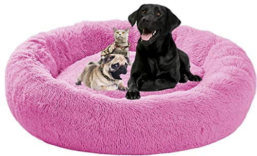 ping bu Hundebett für große Hunde, XL, Plüsch, extra groß, Kissen 110/120 cm, beruhigendes orthopädisches Hundebett, Donut für mittelgroße und kleine Hunde, Größe XL 80/100 cm, waschbar (130 cm, Pink)