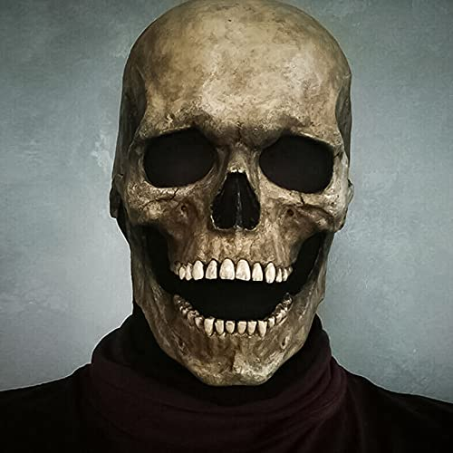 FUFRE Halloween Mask Full Head Skull Mask, Realistic with Movable Jaw, 3D Adult Latex Mask Skeleton Masks for Halloween Party Carnival Cosplay Costumes Props