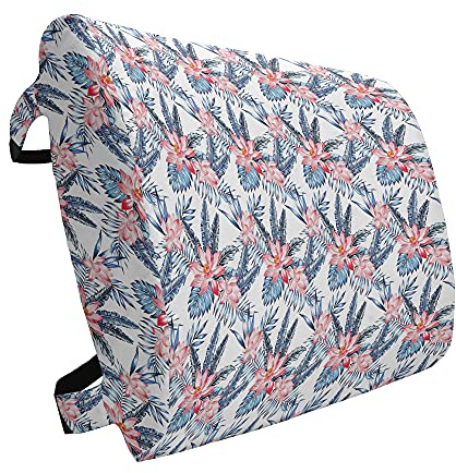 Ambesonne Tropical Lumbar Back Support Pillow, Leaves of Banana Palm and Lilies Hawaii Brazil Botanical Watercolor Art, High Density Foam for Office Chairs Car Seats, 14 x 13, Coral Orange and Blue