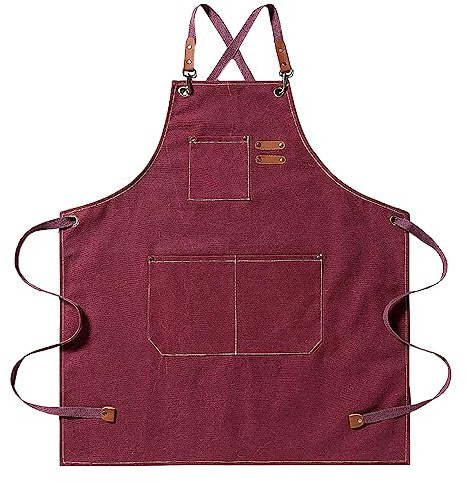 SagaSave Woodworking Apron, Heavy Duty Canvas Apron with 3 Pockets, Comfortable and Wearable Work Apron for Men Women Woodworker Blacksmith Plumber Electrician Welder (Red)