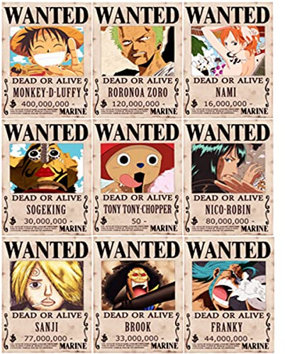 通用 One Piece Wanted Poster 42 cm × 29 cm Anime Wandaufkleber (Strohhut Piraten-alt)
