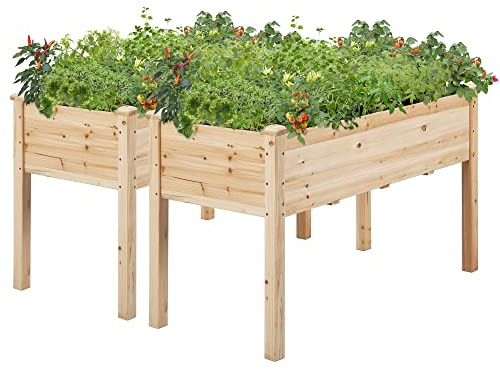 Yaheetech 2Pcs Raised Garden Bed Fir Wood, 120.5 x 59 x 76cm, Wood | Weather-Resistant | Fir Wood Garden Planter | With Fabric Liners & Drainage Holes | For Patio, Garden, Backyard