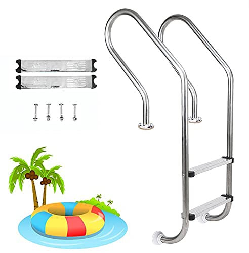 IBOWZ Rail de Piscine Main Courante de Piscine Échelle de Piscine,Marche en Acier Inoxydable à 2 marches pour Piscine intérieure/extérieure,échelle antidérapante Robuste,Assemblage Facile