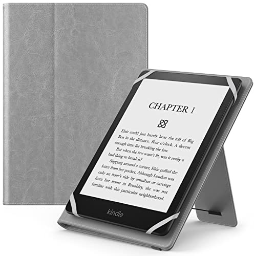 MoKo Universal Case for 6,6.8,7 Kindle eReaders Fire Tablet- Kindle/Kobo/Voyaga/Lenovo/Sony E-Book, Lightweight PU Leather Folio Shell Cover Case, with Hand Strap/Kickstand, Dark Gray