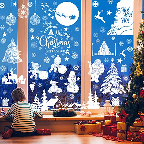 Weihnachten Fenstersticker, Weihnachtsdeko Fenster, 9 Blatt Fensterbilder Weihnachten Selbstklebend Fensterdeko, Weiß Weihnachts Fensterbilder Weihnachtsdeko Winterdeko Schneeflocken Fensteraufkleber
