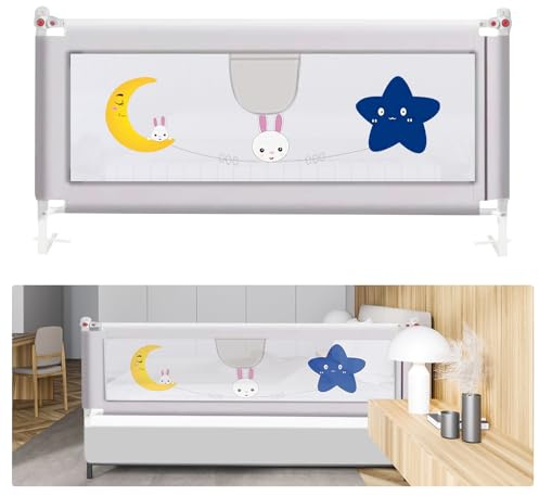 HyAdierTech Bettgitter für Kinder, Bettschutzgitter Kinderbettgitter für Kinder, Rausfallschutz Bett, Babybettgitter Klappbar, Kinderbett Kinderbettschutzgitter Rausfallschutz (Gray, 180CM)