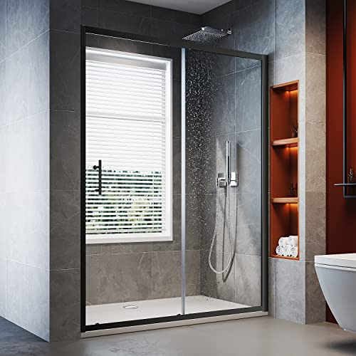 ELEGANT Sliding Shower Door Reversible Bathroom Shower Enclosure Cubicles 1400mm,Black