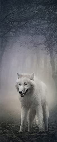 A.Monamour Türtapete Selbstklebend Türfolie Türposter 3D Weißer Wolf Im Nebligen Mysteriösen Wald Vinyl Folie Türdeko Tapete Wandbild Türaufkleber Türtattoo 77x200cm