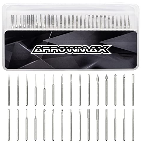 ARROWMAX punte da intaglio per incisione su legno con gambo (2,35 mm), 30 pezzi da incidere per soddisfare le vostre diverse esigenze, accessori durevoli per utensili rotativi per la lavorazione