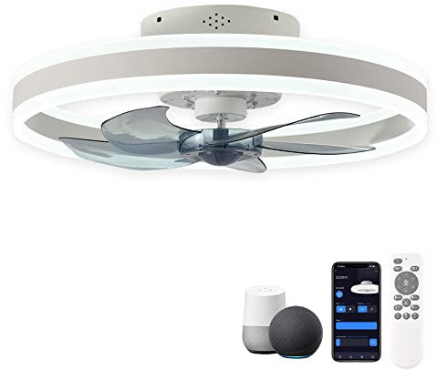 CHANFOK 20'' Smart Ceiling Fans with Lights Compatible with Alexa and Google Assistant, Low Profile Ceiling Fan with Light and Remote, APP Control, 6-Speed Reversible Blades for Bedroom (White)