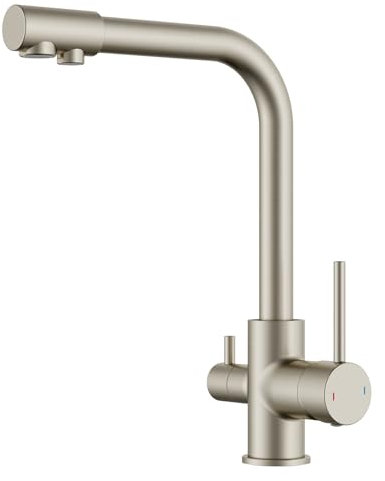 FORIOUS 3 Way Kitchen Tap with Drinking Filtered Water Outlet, Dual Lever Kitchen Sink Taps, Stainless Steel