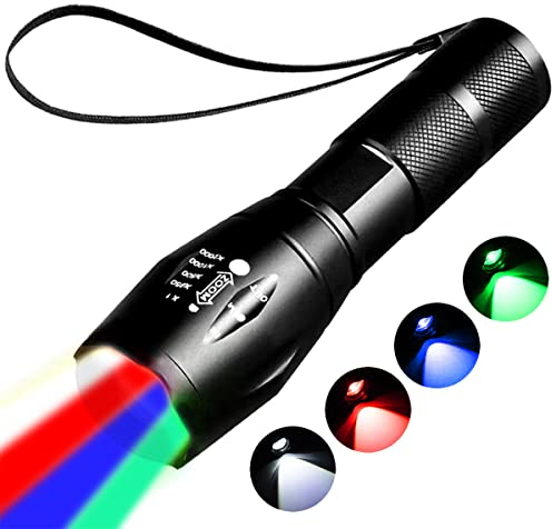 YZYOE Torcia elettrica rossa ricaricabile, torcia a luce verde, lampada a colore blu, luce di sangue per l'osservazione, 4 in 1 luci bianca e rossa e luci blu e colore verdi, 4 modalità.