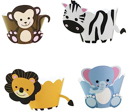 HEMOTON 24sets Animal Cartoon Baking Cupcake Wrappers Paper Liners for Cake Decoration for Shower Birthday Party Use