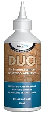 DUO 2 in 1 Wood Glue Water Resistant D3 Adhesive PVA Glue UK 125/250/500ml 1L 5L (250ml)