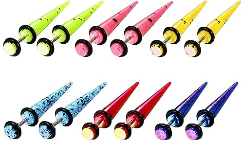 Aroncent 6PCS Stainless Steel Taper Stud Earring for Men Women Multicolour Fake Illusion Gauge Ear Plug Piercing Spike Earrings Punk Jewelry 8mm