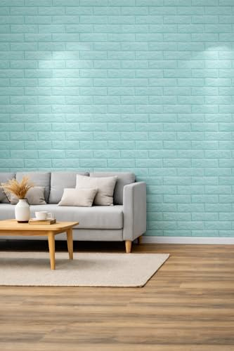 RHP 3D Tapete Wandpaneele Selbstklebend Ziegelstein Wasserdicht Wandaufkleber Tapete Wandpaneele selbstklebend Moderne Wandverkleidung in Steinoptik schnelle & leichte Montage (5 Stück, Türkis)