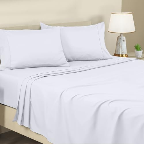 Utopia Bedding Queen Sheet Set - Brushed Microfiber Soft Bed Sheets - Luxury Bedding With Fitted Sheet, Flat Sheet & 2 Pillow Cases - Deep Pocket (White)