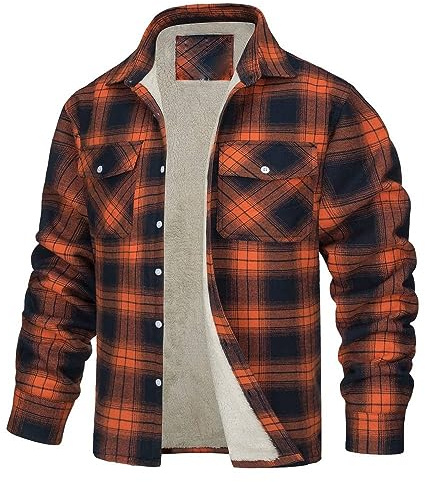 Veste Chemise En Flanelle À Carreaux Polaire Doublée Sherpa À Manches Longues Pour Hommes, Chemise Boutonnée Chemise En Flanelle Chemise À Carreaux En Coton Bûcheron Manteau De Travail Épais D'hiver