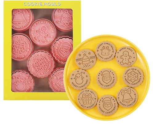 Viilich 8Pcs Emporte Pièces Noël,3D Emporte-pièces et tampons de Noël Enfants,Plastique Christmas Cookie Cutter,pour Décoration de Gâteau Fondant Biscuit Cookie Pâtisserie,Accessoires de cuisine