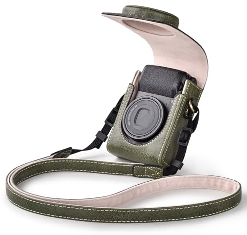 Rieibi Kameratasche für Sony ZV1F/ZV1/Ricoh GR IIIx/Ricoh GR IV III II/Fujifilm X-Half/X-HF1/Panasonic LX9 LX10 LX15/Canon G7X III/G7X II /SX740 HS- Kameratasche mit Riemen - Grün