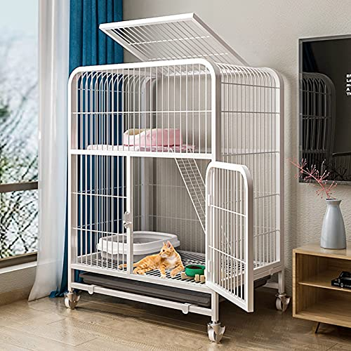 Katzenlaufstall – Deluxe-Katzenhaus, großer Katzenkäfig, Metalldraht-Zwinger, Kiste, Kleintierkäfig für Kätzchen, Meerschweinchen, Weiß