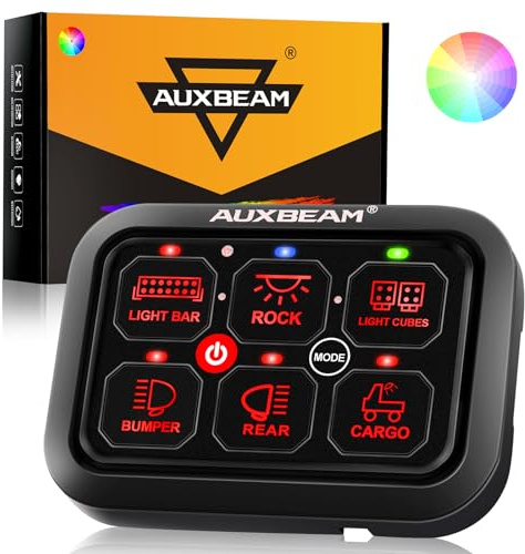 Auxbeam Pannello interruttori a 6 bande RA60 a levetta momentaneo pulsato RGB dimmerabile pannello interruttori multifunzione integrato relè a stato solido pannello interruttore marino impermeabile
