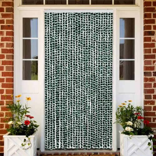 Homgoday Fliegenvorhang Insektenschutz Tür Vorhang Insektenschutzvorhang Türvorhang Streifenvorhang Fliegenschutz Insektenschutz Balkontür Wohnzimmer Grün und Weiß 118x220 cm Chenille