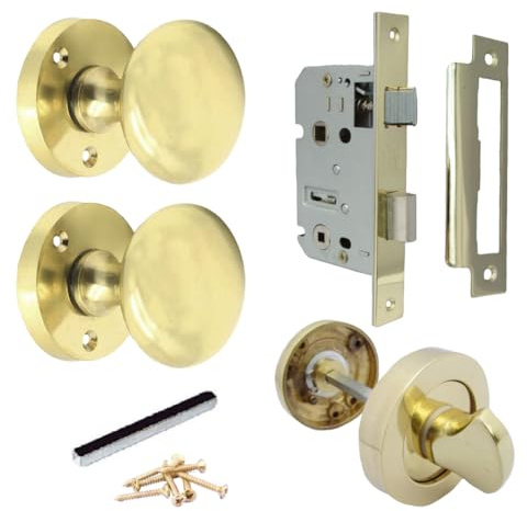 Betley Butterfly Brass Mortice Sprung Door Knobs Round Victorian Knobs Thumbturn Set Mortice Lock Pack 56mm